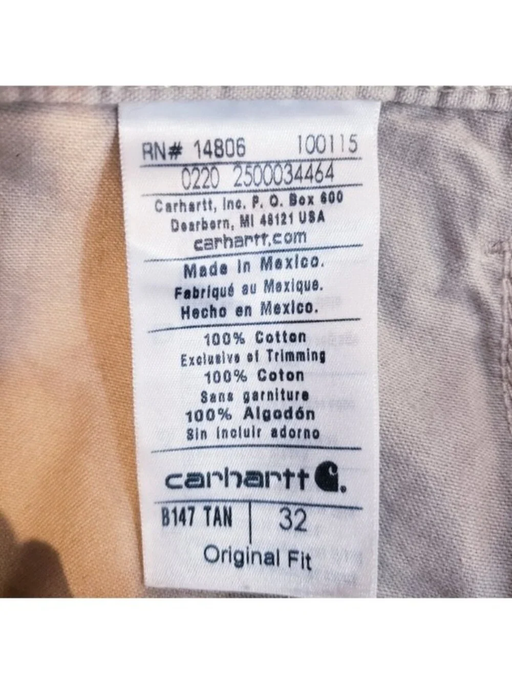 Carhartt Tan Khaki Original Fit Cotton Cargo Utility Work Shorts Men's Size 32